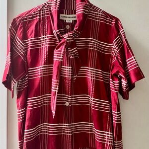 Caron Callahan Embroidered Plaid Crimson Wesley Shirt
